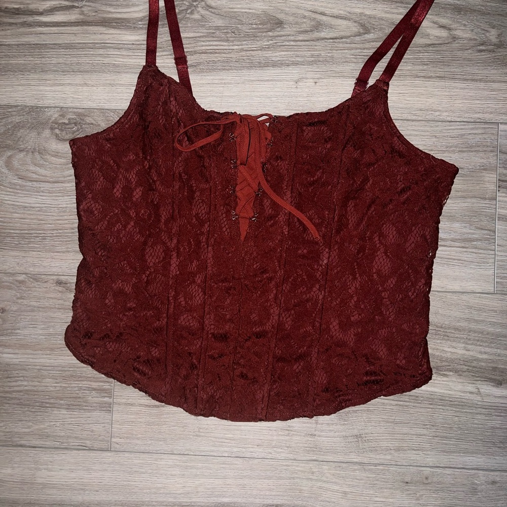 Torrid fire brick Lace Corset Crop Top - Picture 3 of 9